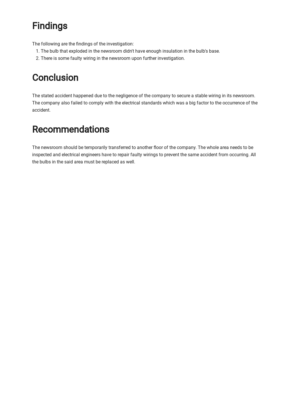 Investigation Report Template Doc