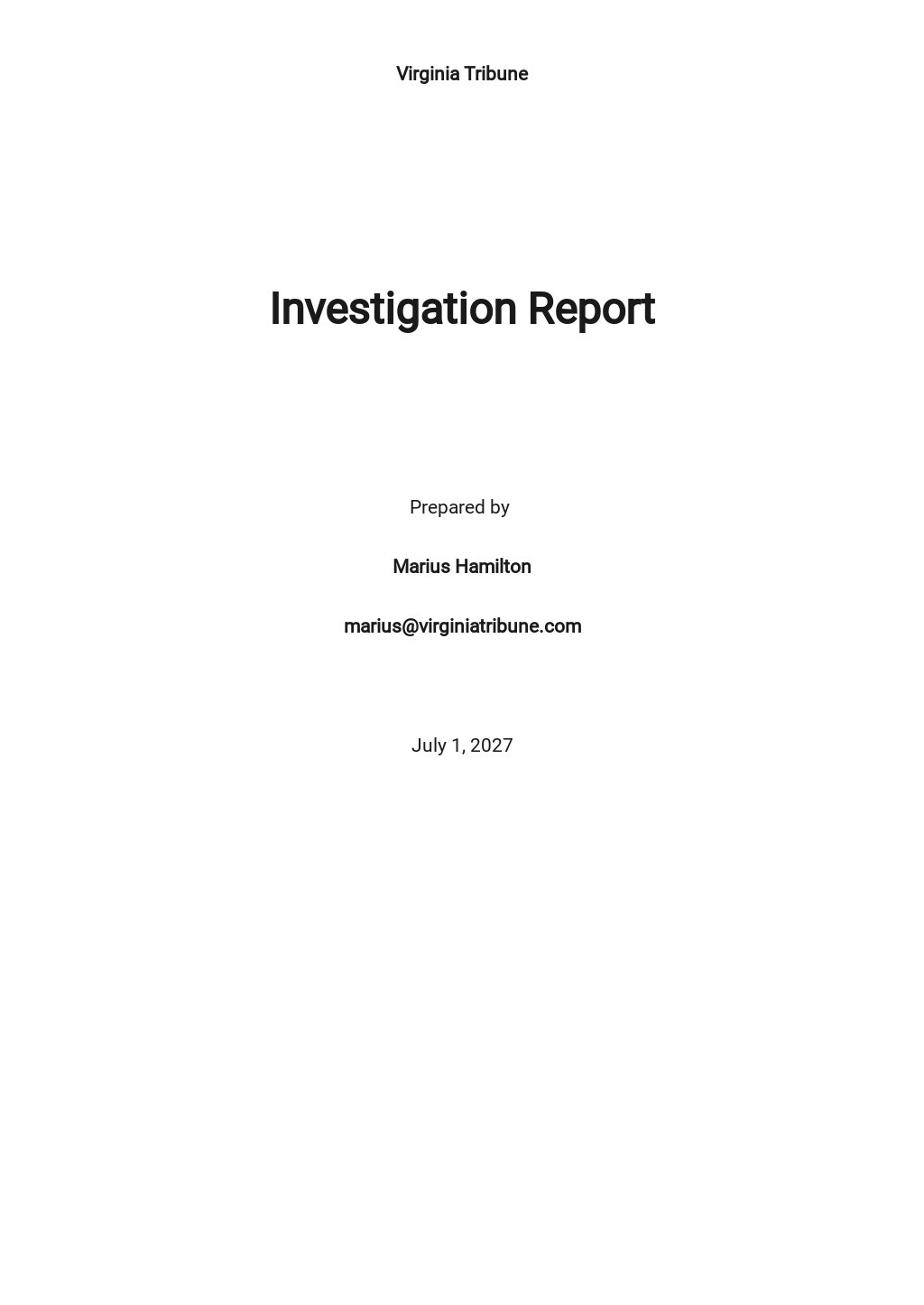HR Internal Investigation Report Template in Google Docs, Word
