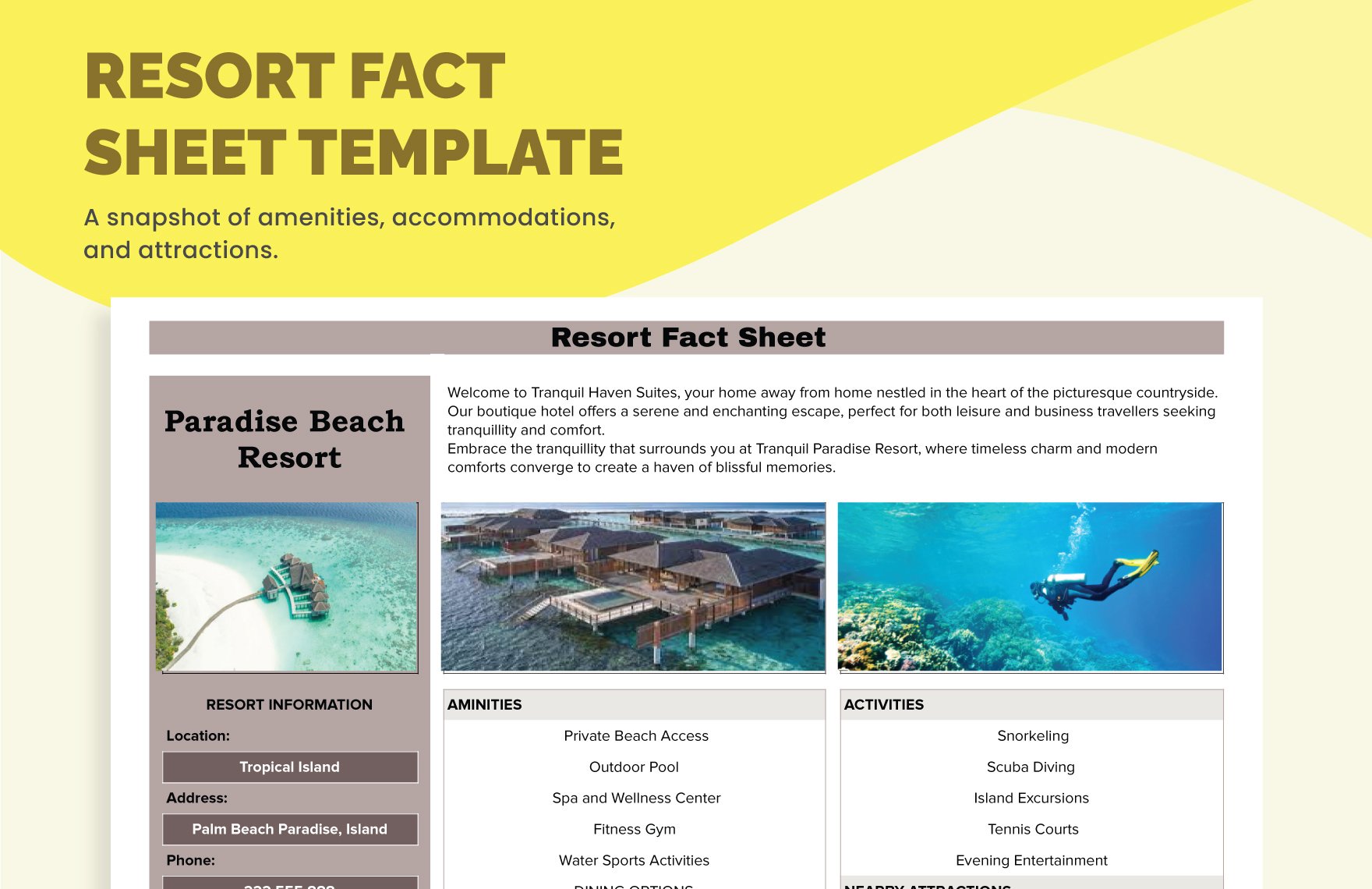 Resort Fact Sheet Template