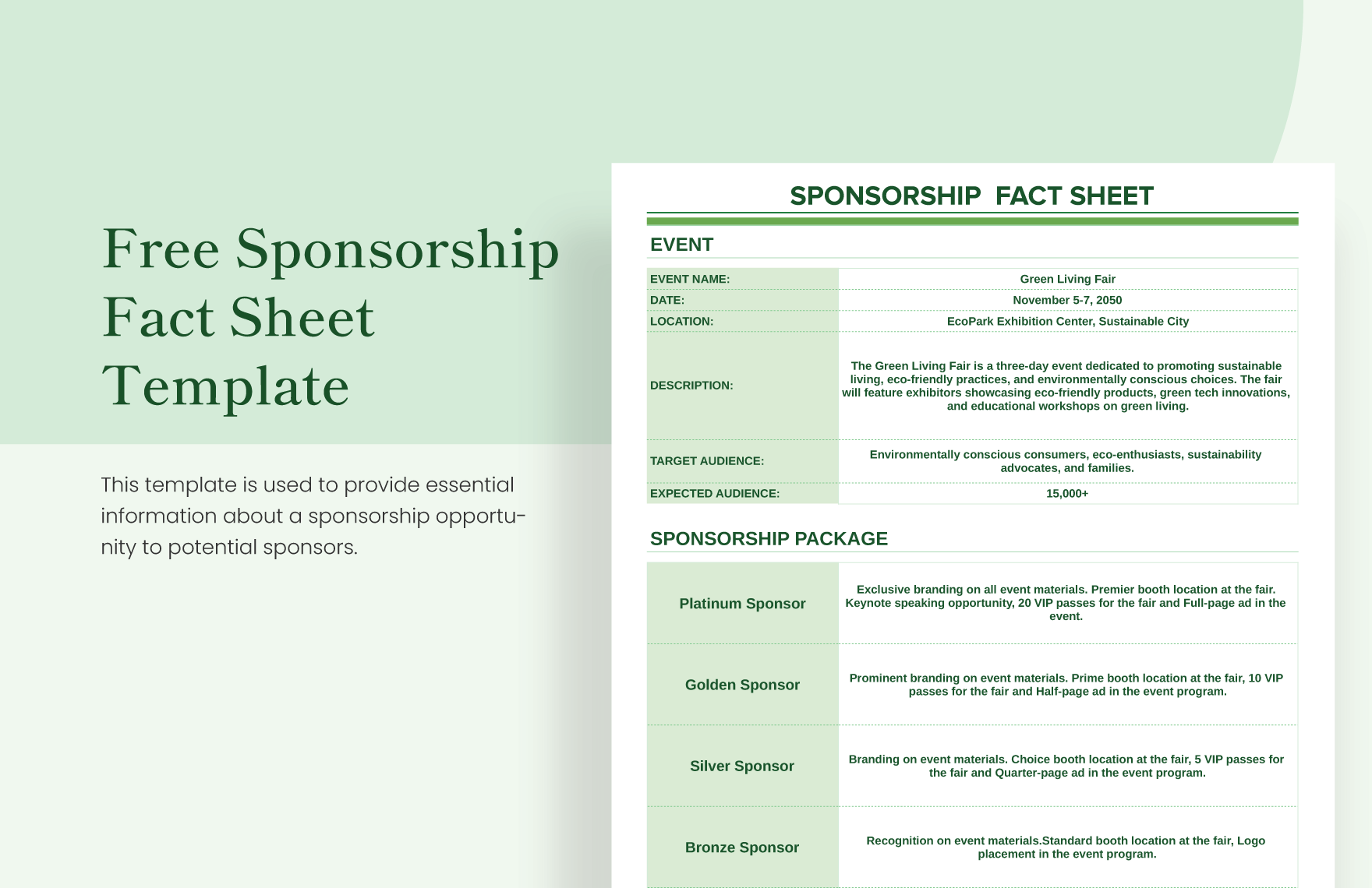 Free Sponsorship Fact Sheet Template in Excel, Google Sheets