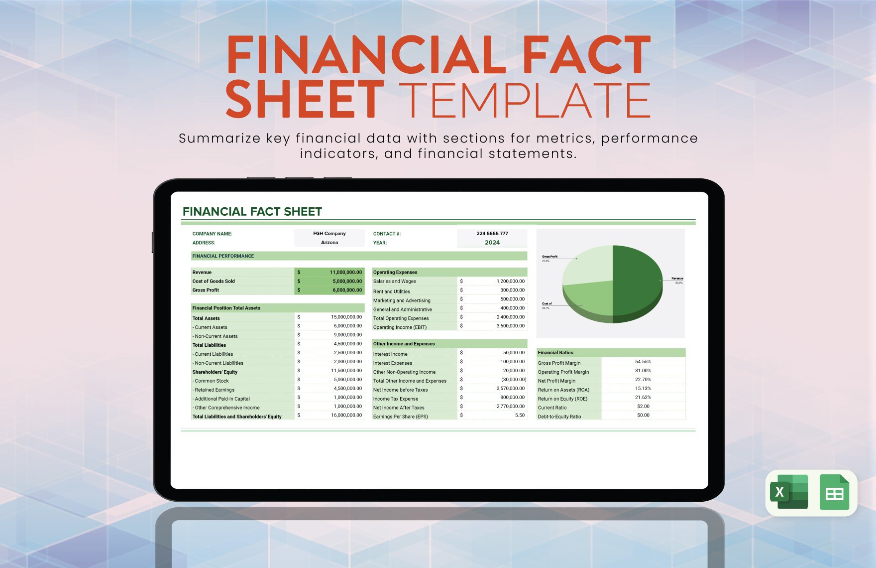 Financial Fact Sheet Template in Excel, Google Sheets
