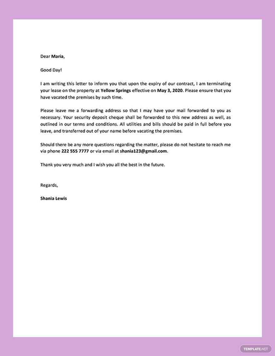 Landlord Lease Termination Letter
