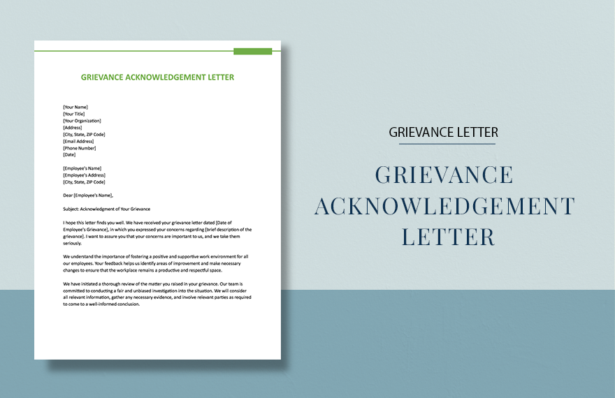 Grievance Acknowledgement Letter in Word, Google Docs, Apple Pages
