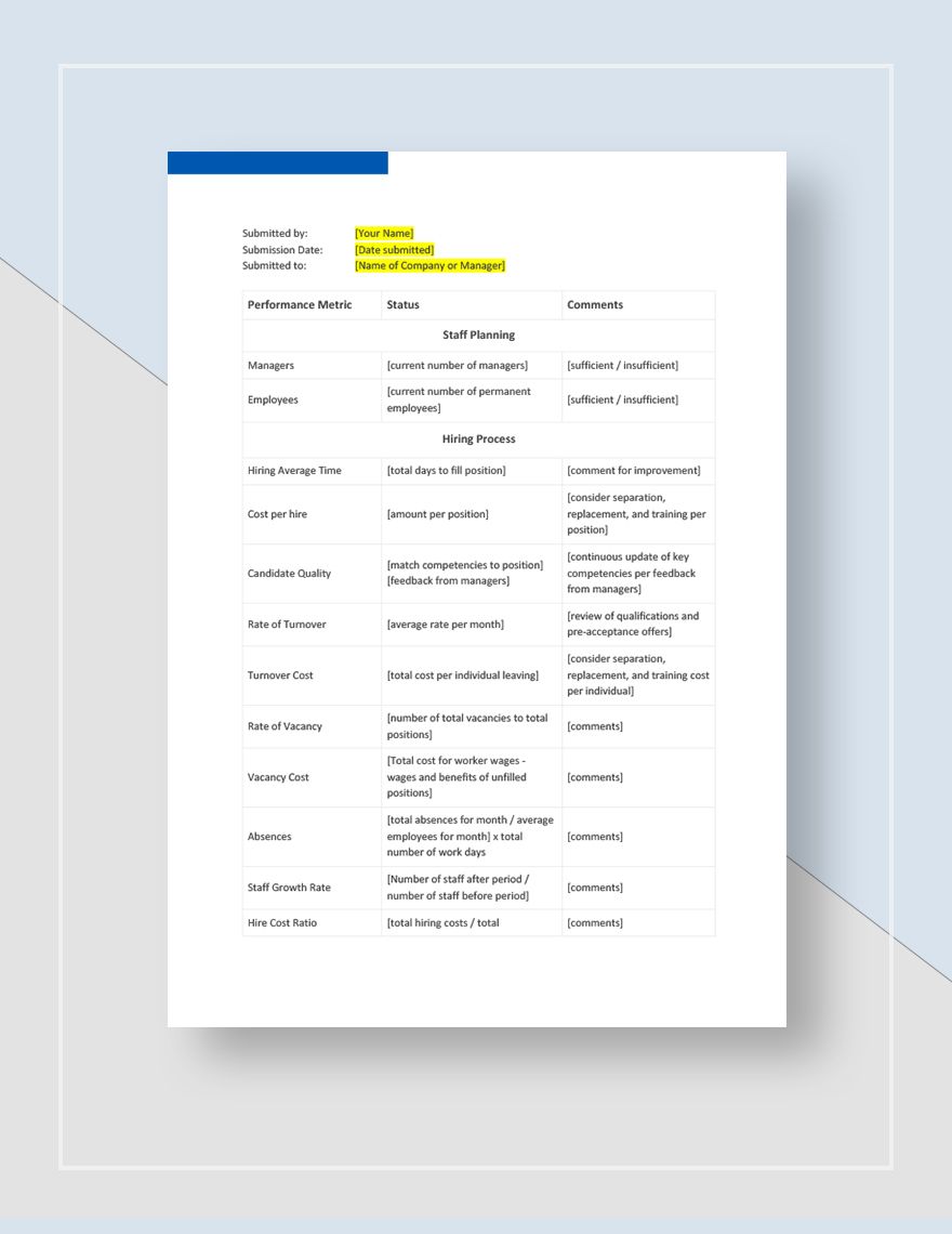 HR Monthly Management Report Template