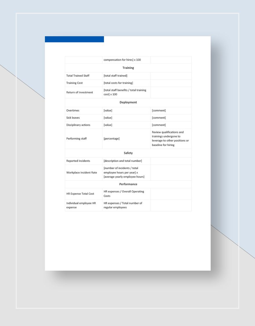 HR Monthly Management Report Template