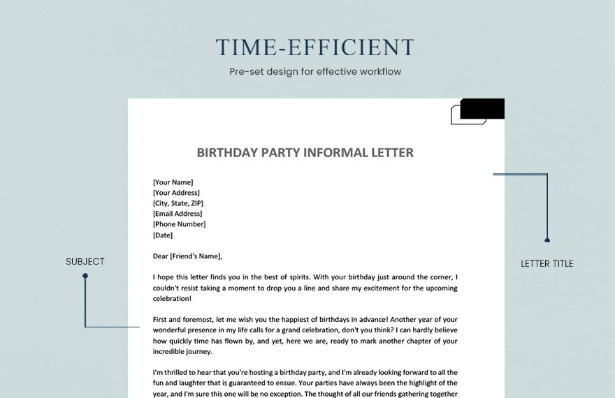 Birthday Party Informal Letter