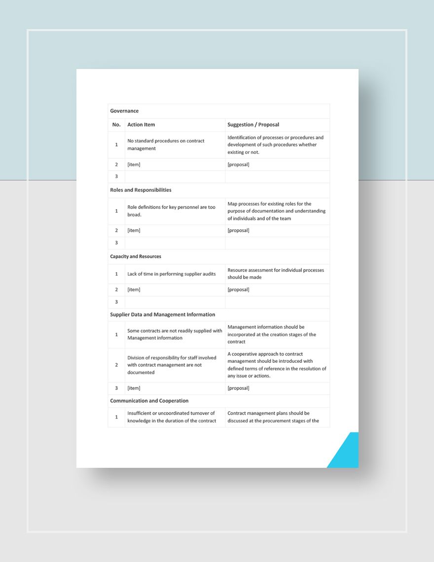 Contract Management Monthly Report Template