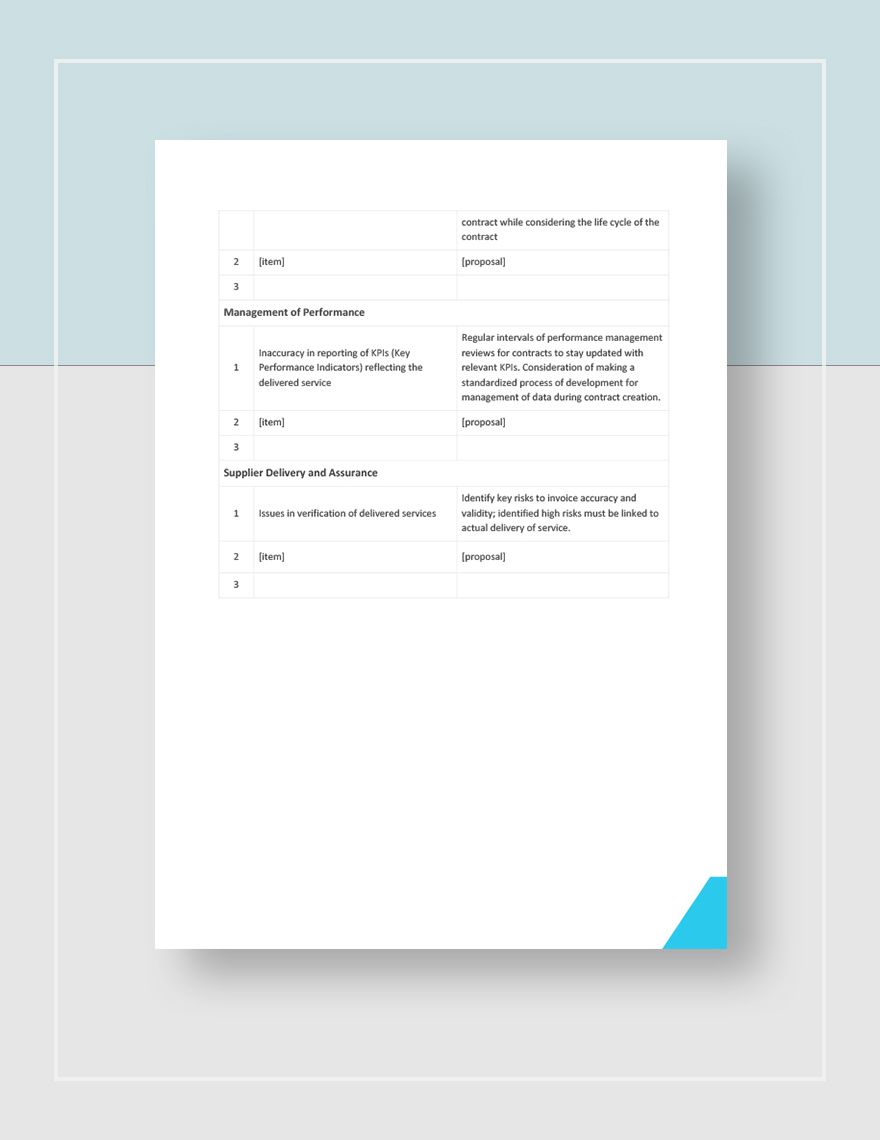 Contract Management Monthly Report Template