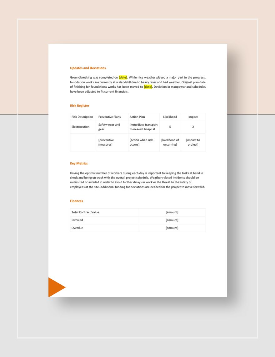 Construction Management Report Template - Google Docs, Word, Apple ...