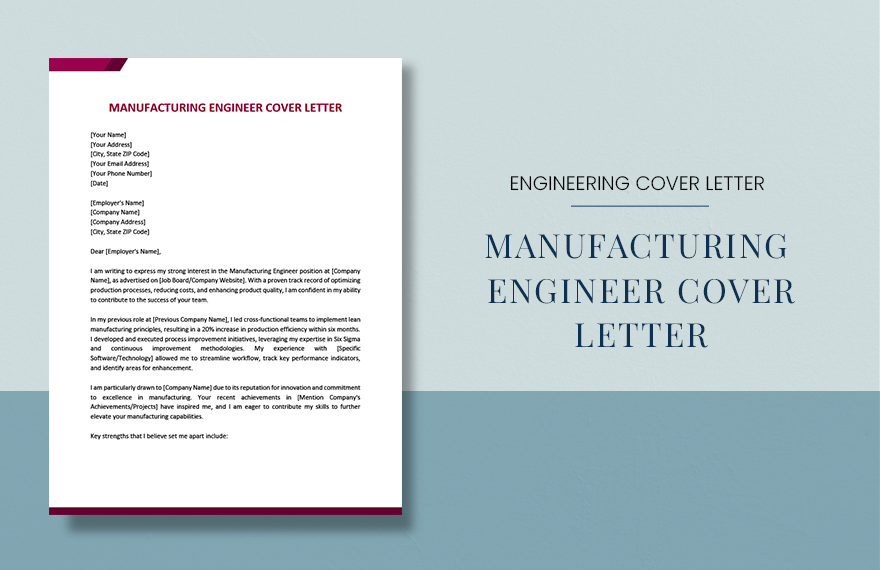 Manufacturing Engineer Cover Letter in Word, Google Docs, PDF, Apple Pages