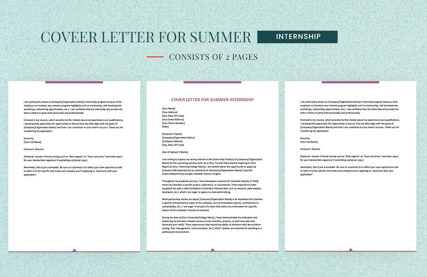 Cover Letter For Summer Internship in Word, Google Docs, Apple Pages