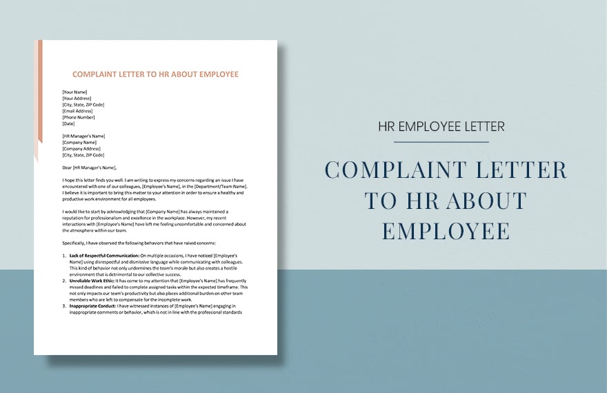 Complaint Letter to HR About Employee in Word, Google Docs, Apple Pages