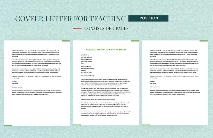 Cover Letter For Teaching Position in Word, Google Docs, Apple Pages