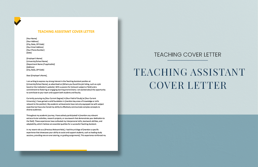 Teaching Assistant Cover Letter in Word, Google Docs, Apple Pages