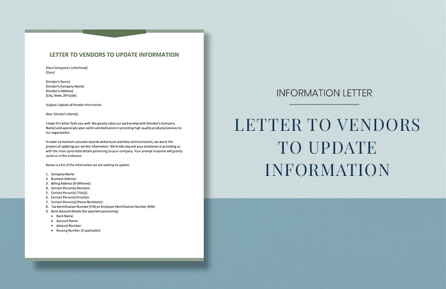 Letter to Vendors to Update Information