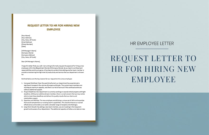 Request Letter to HR For Hiring New Employee in Word, Google Docs, Apple Pages