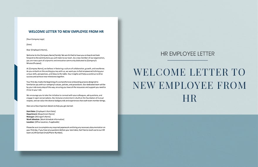 Welcome Letter to New Employee From HR in Word, Google Docs, Apple Pages