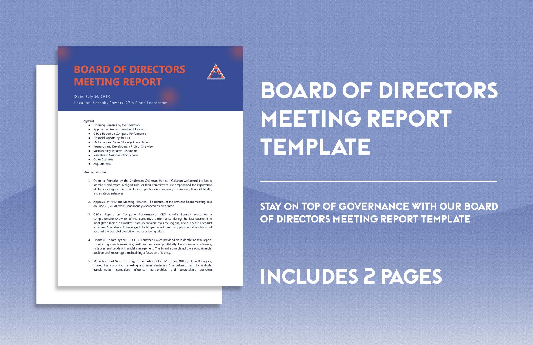 Board of Directors Meeting Report Template 