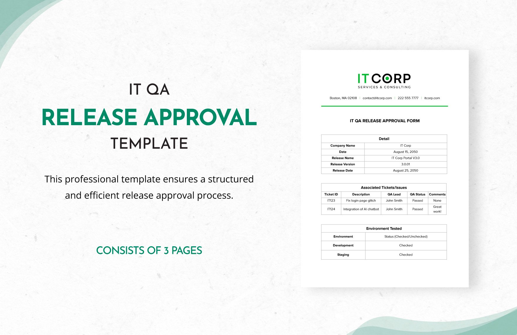 IT QA Release Approval Form Template