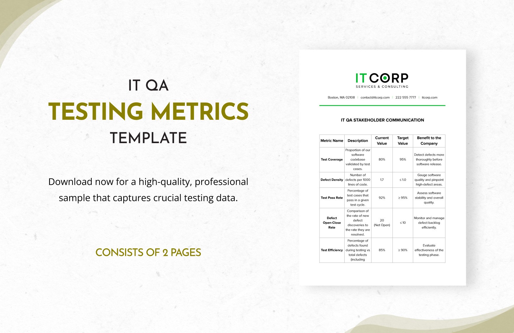 IT QA Testing Metrics Template in Word PDF Google Docs Download