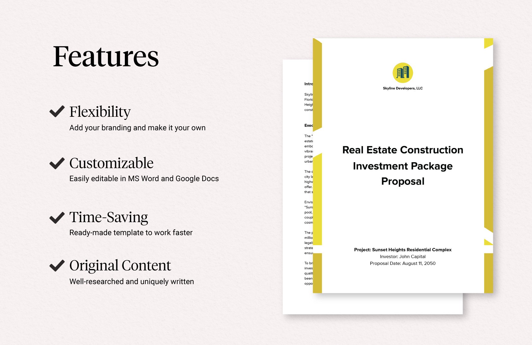 Real Estate Construction Investment Package Proposal Template