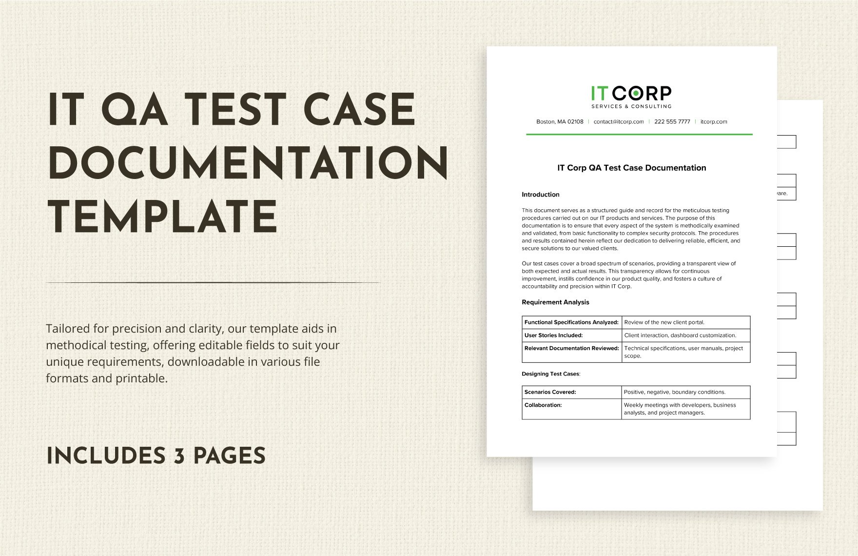 IT QA Test Case Documentation Template in Word, Google Docs, PDF