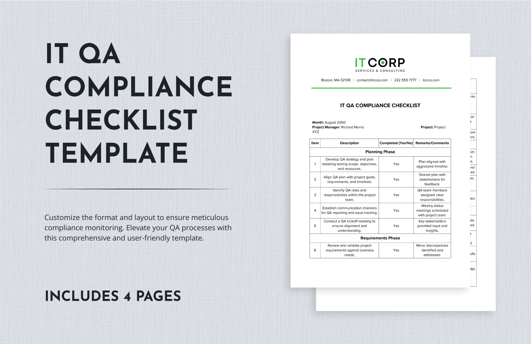 IT QA Compliance Checklist Template in Word, Google Docs, PDF