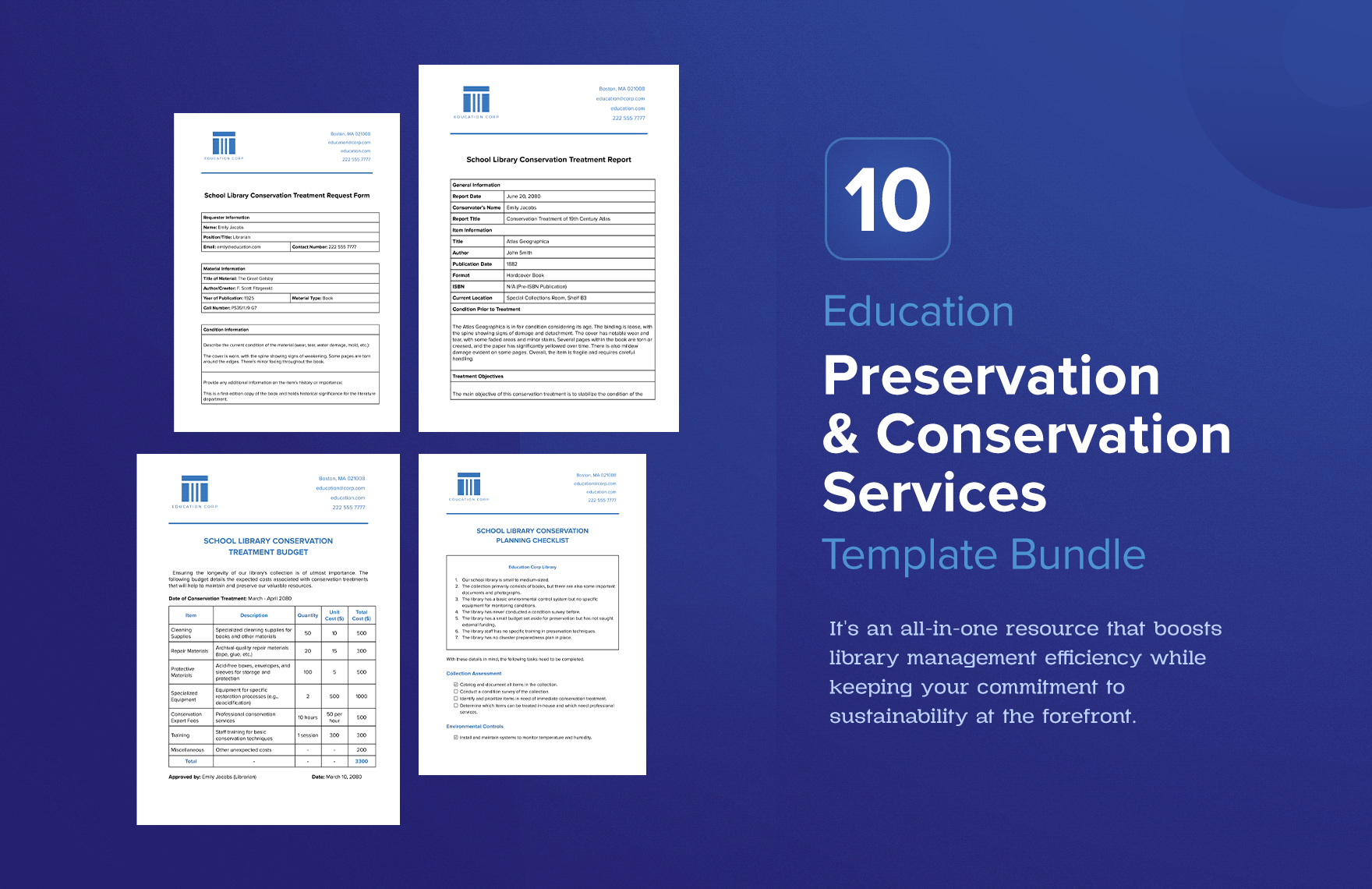 10 Education Preservation and Conservation Services Template Bundle