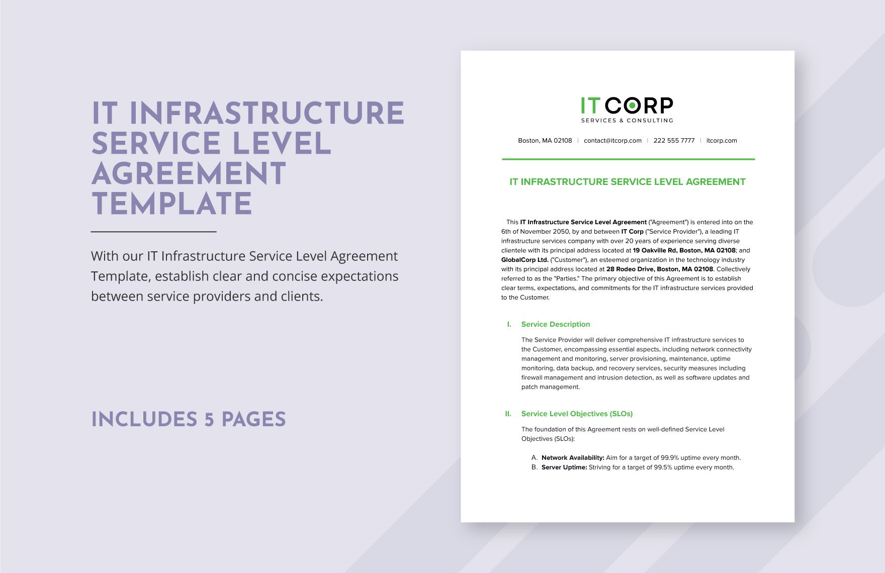 IT Infrastructure Service Level Agreement Template