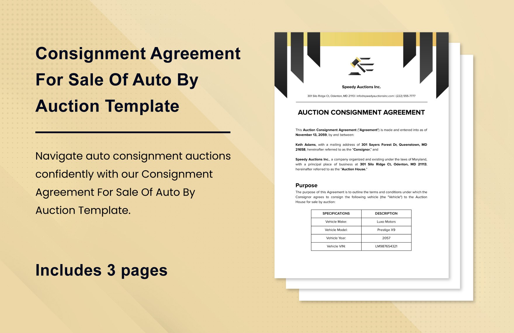 Consignment Agreement For Sale Of Auto By Auction Template