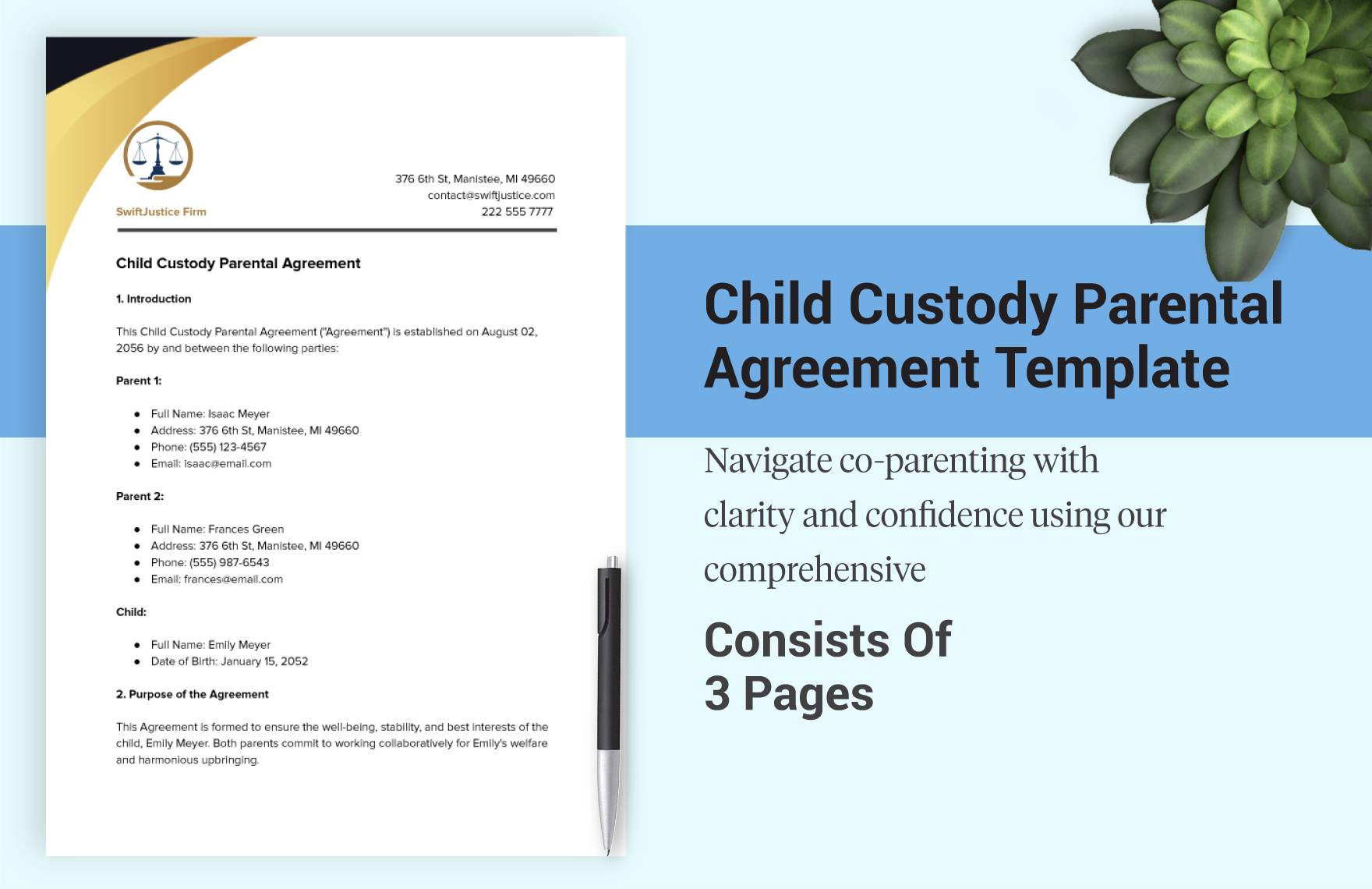 Child Custody Parental Agreement Template