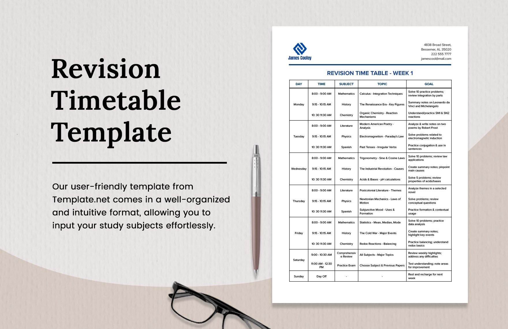 Revision Timetable Template 