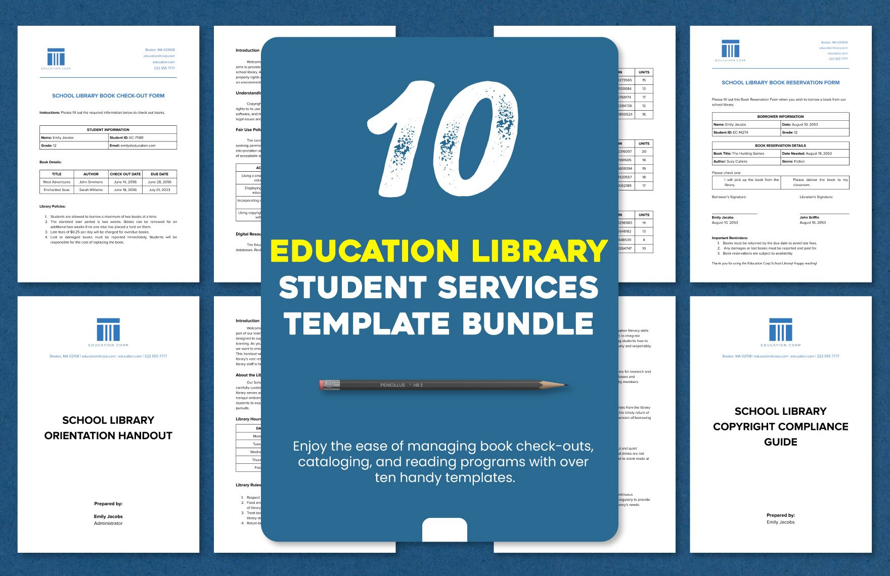 10 Education Library Student Services Template Bundle