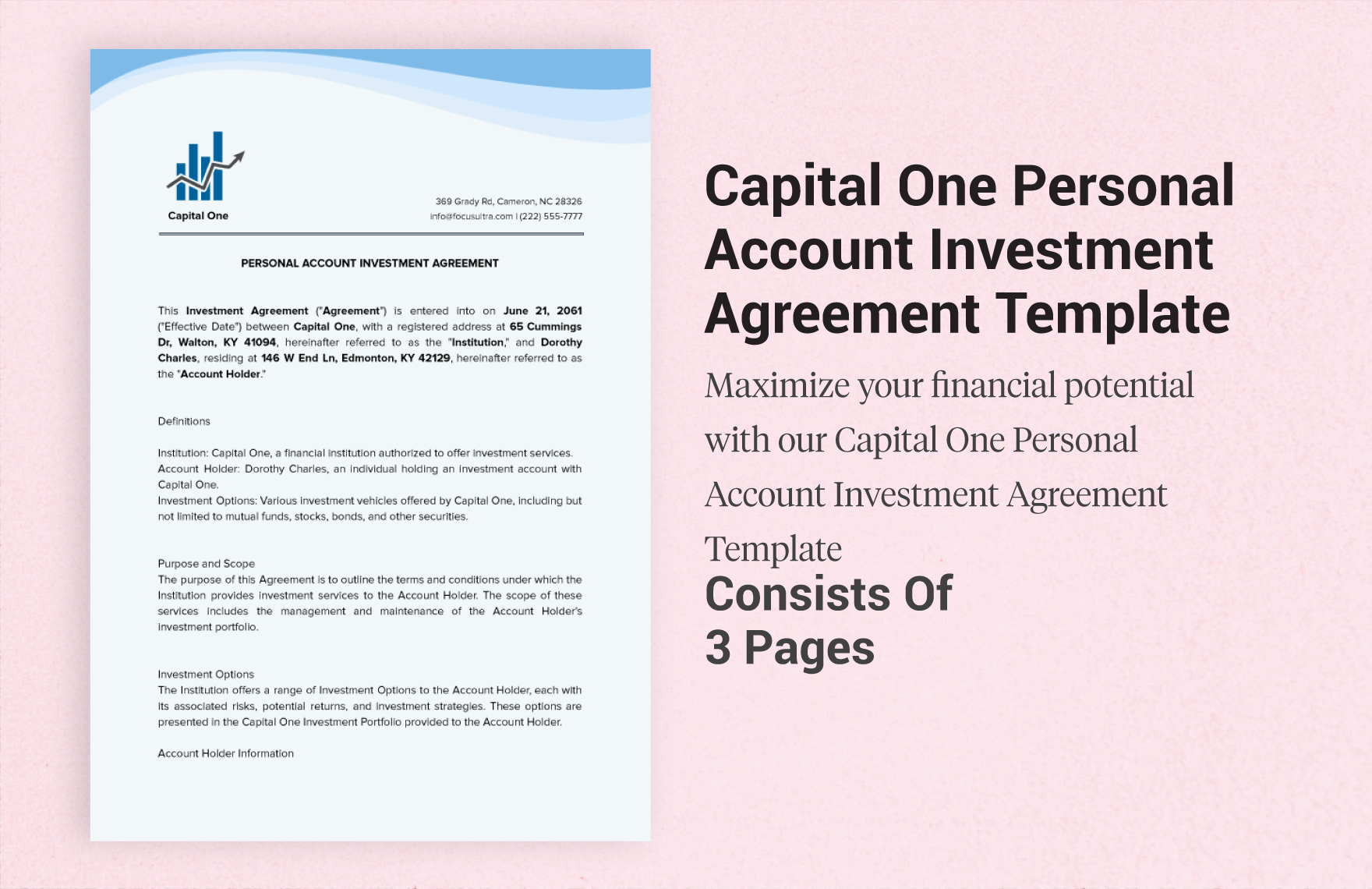 Capital One Personal Account Investment Agreement Template