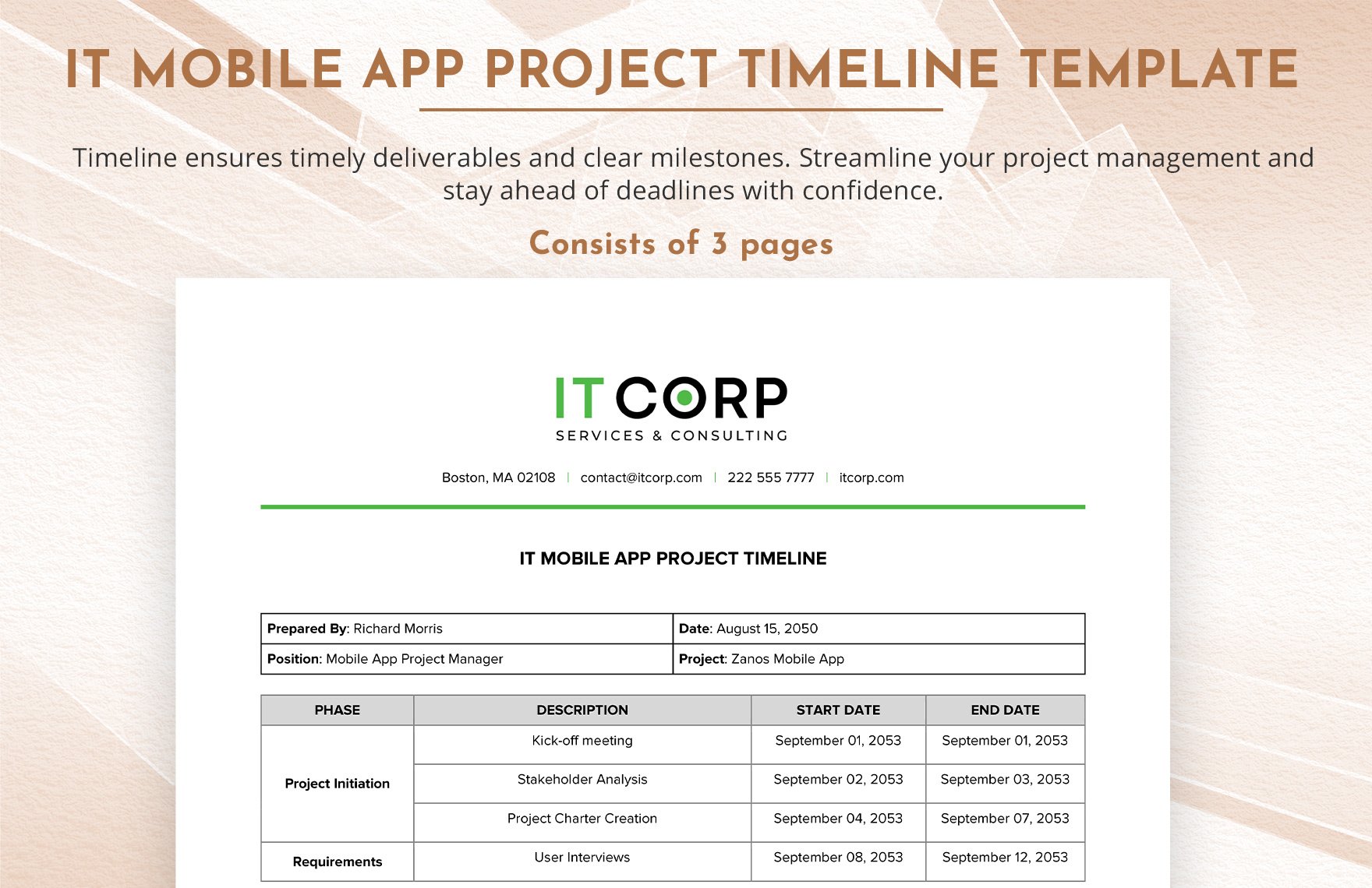 IT Mobile App Project Timeline Template