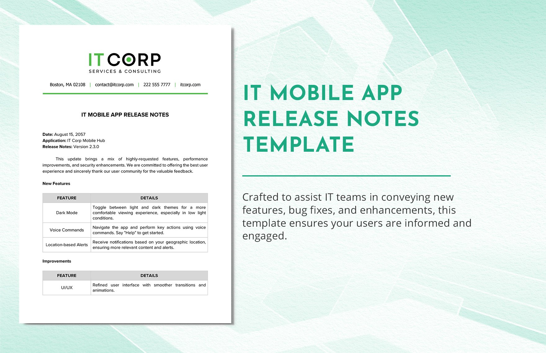 IT Mobile App Release Notes Template