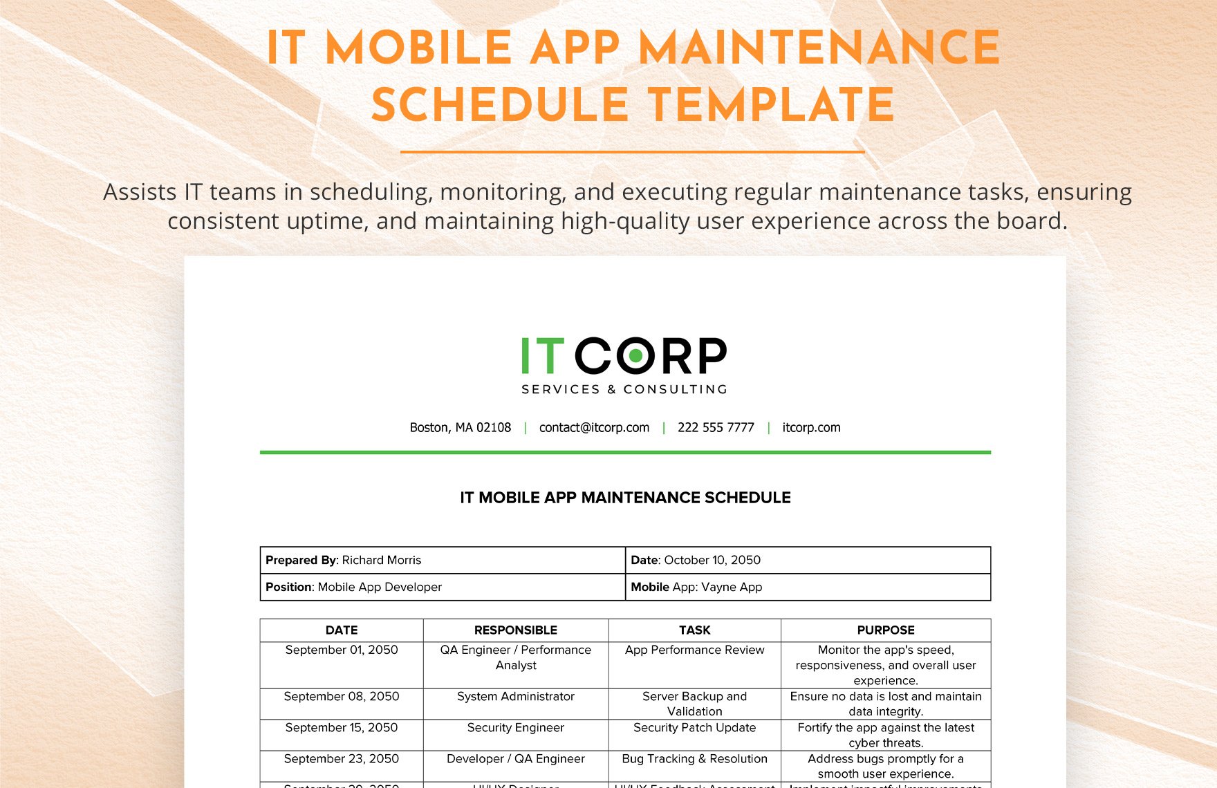 IT Mobile App Maintenance Schedule Template