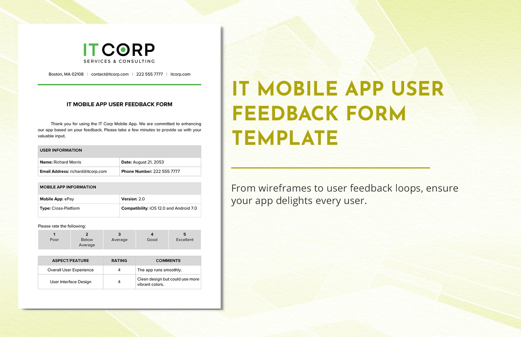 IT Mobile App User Feedback Form Template