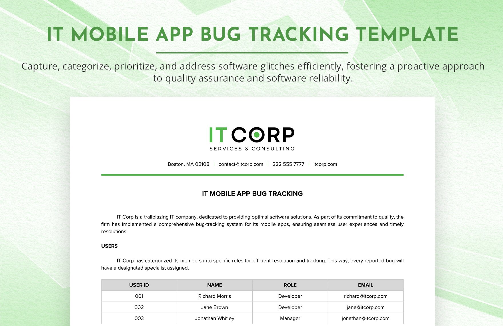 IT Mobile App Bug Tracking Template