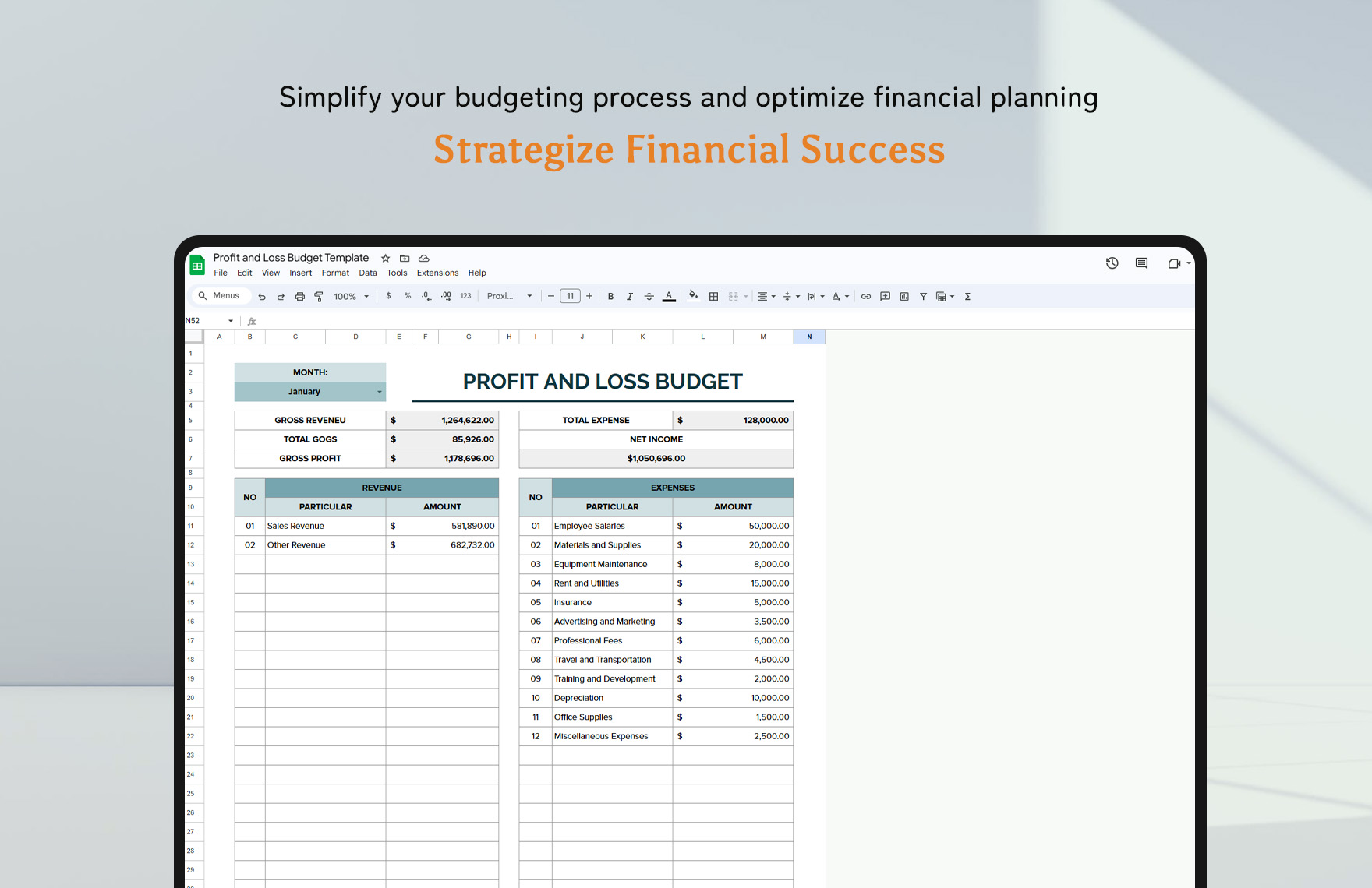 Profit and Loss Budget Template in MS Excel, Google Sheets - Download ...