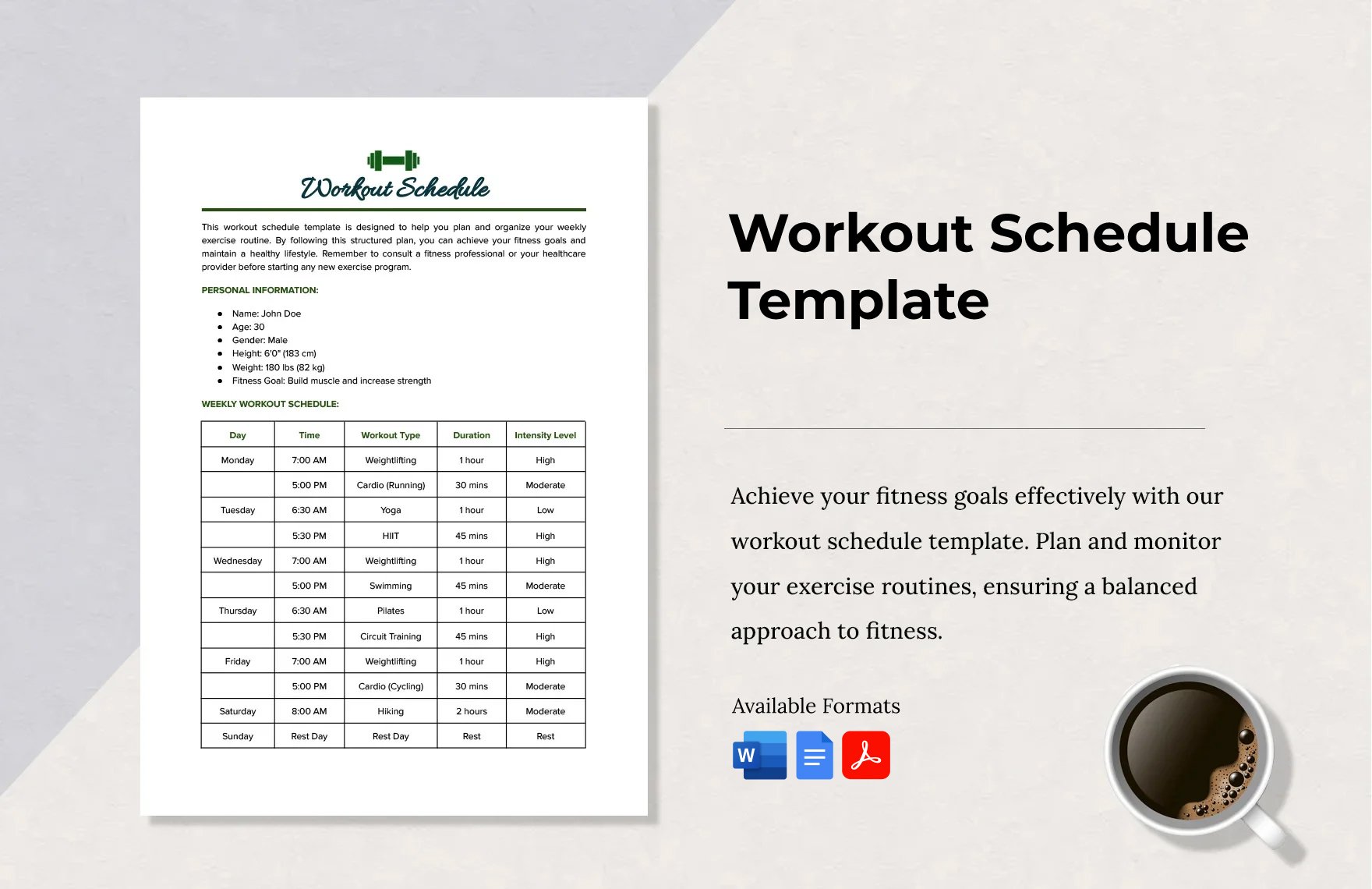 Workout Schedule Template in Word, Google Docs, PDF