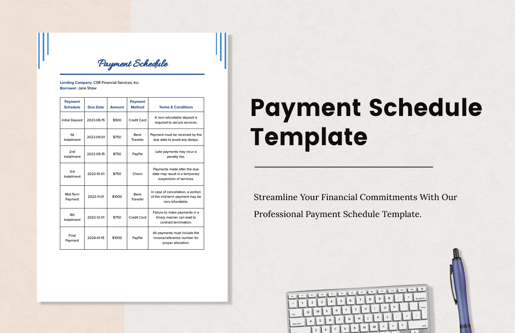 Payment Schedule Template Download In Word Google Docs PDF Template