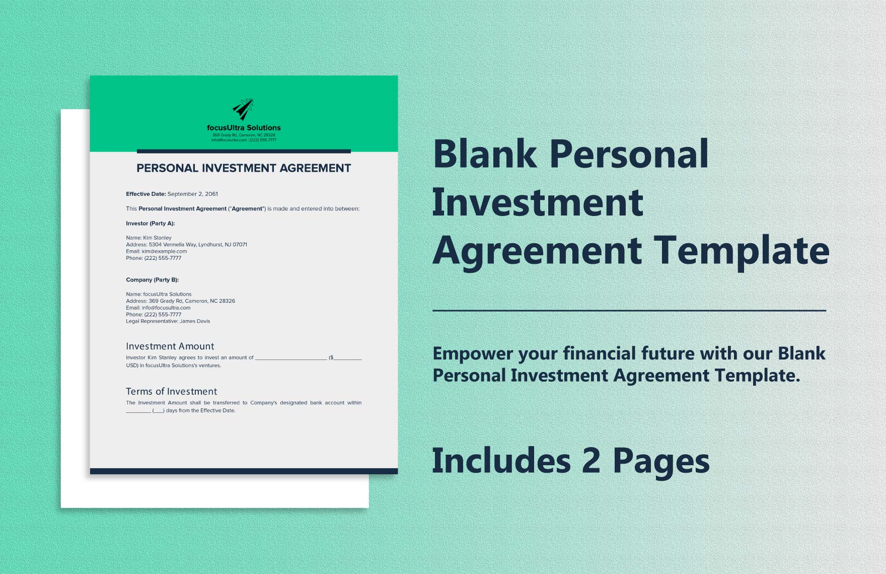 Blank Personal Investment Agreement Template
