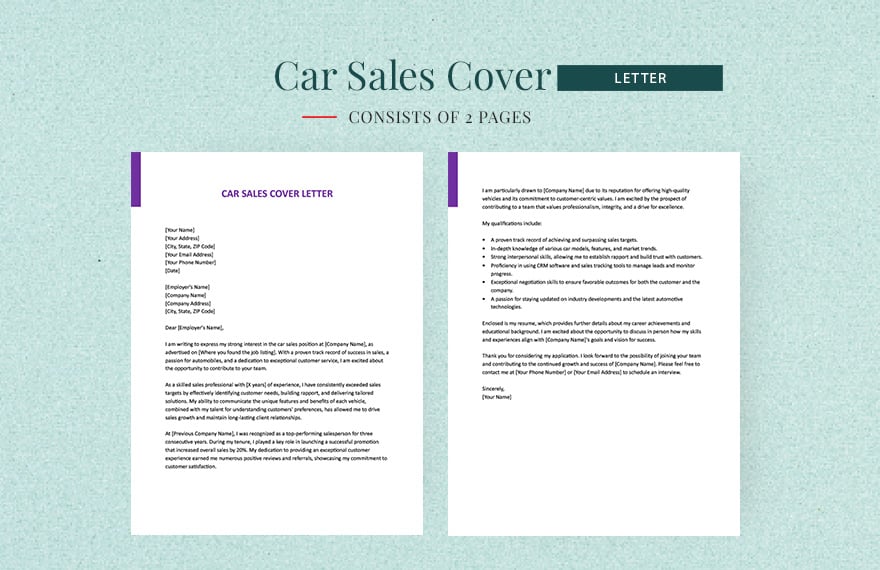 Car Sales Cover Letter