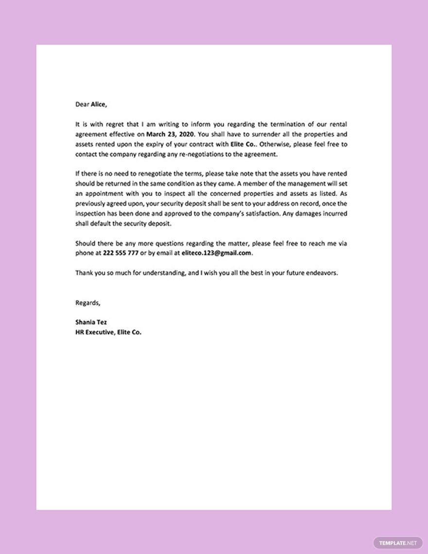 Rental Agreement Termination Letter Template