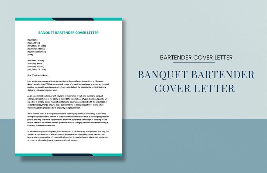 Banquet Bartender Cover Letter in Word, Google Docs