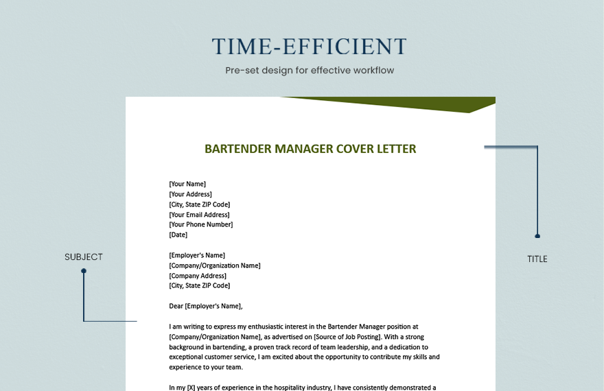 Bartender Manager Cover Letter