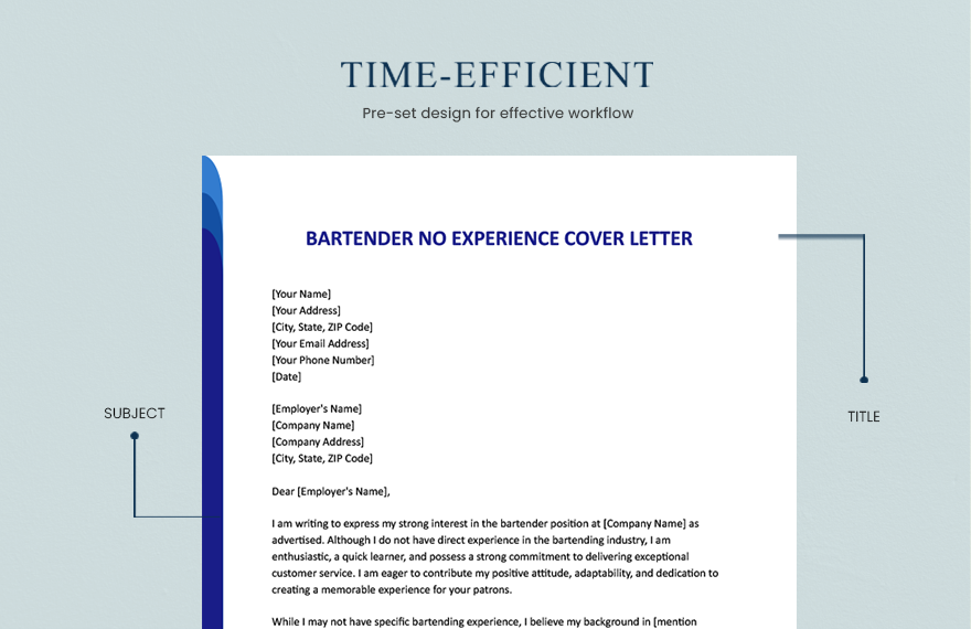 Bartender No Experience Cover Letter