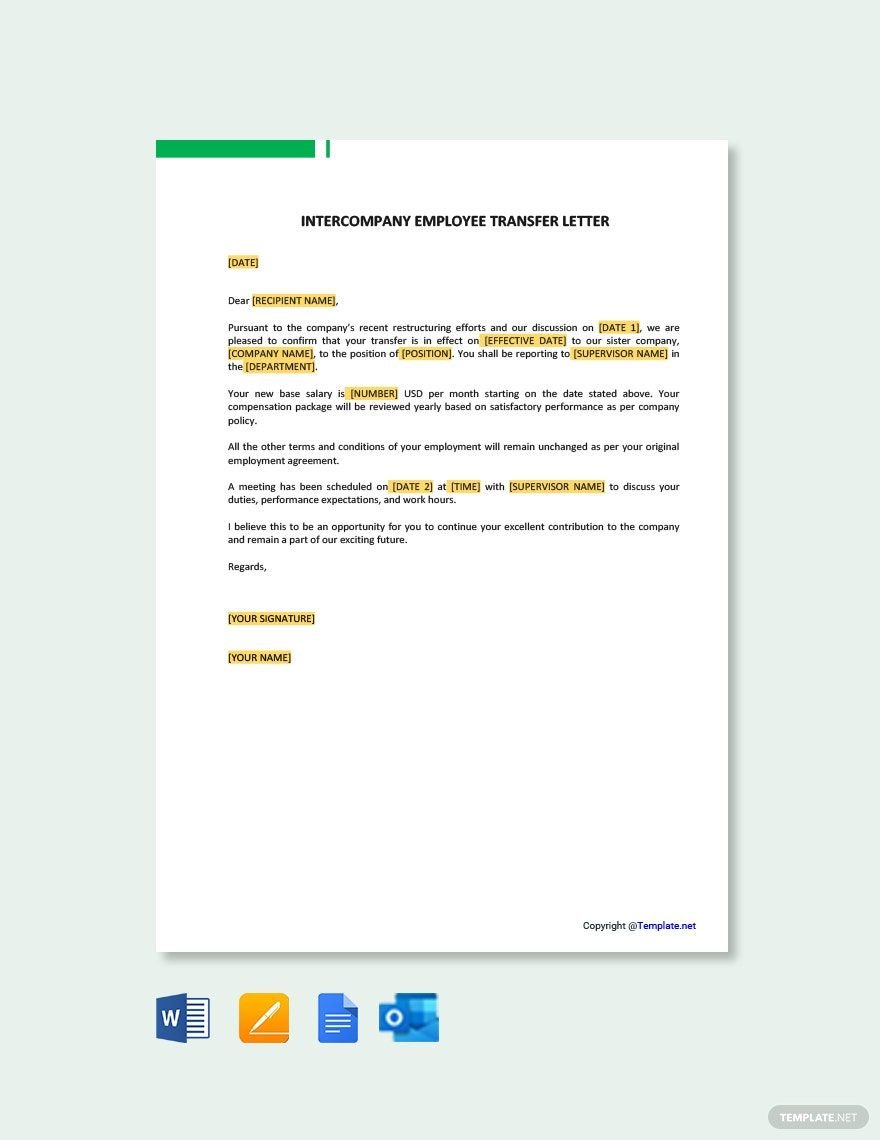 Free Employee Transfer Letter Inter Company Template