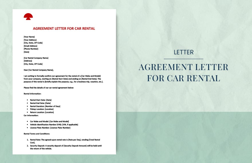 agreement letter for car rental